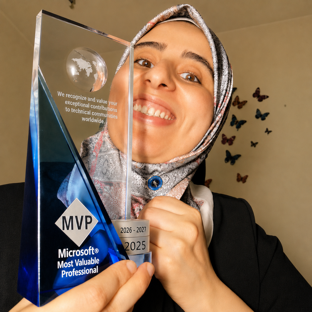 Rehab holding her Microsoft MVP award